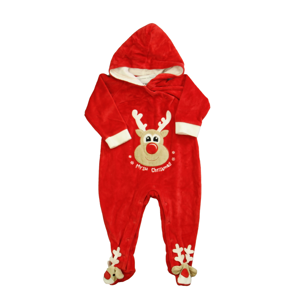Ho Ho Ho Unisex Red | White Reindeer Long Sleeve Outfit size: 12 Months